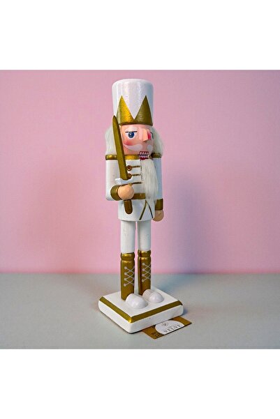 velve Christmas Decoration, Nutcracker dressed in festive uniform, Soldier, 25 cm, White-Gold
