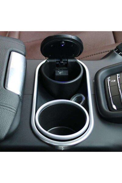 Fabrilux Car Ashtray with Sealing Lid, Blue LED, Cup-Holder, Fireproof ABS, Compact Design -