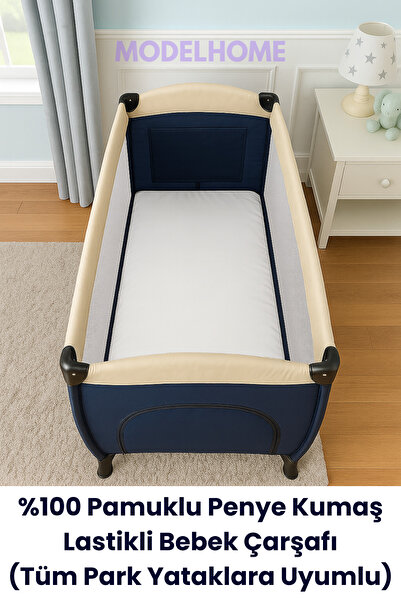 MODELHOME Beyaz Renkli %100 Pamuklu Soft Penye Kumaş Lastikli Bebek Yatağı Ça...