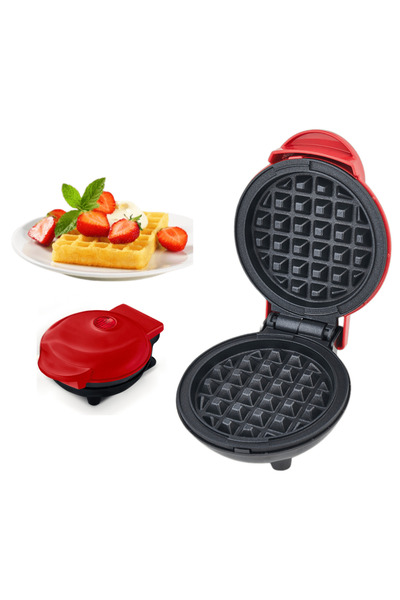DrKala Mini Waffle Maker 800W DigikalaX — compact, fast, non-stick, vibrant red