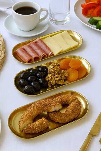 GLORİNDA HOME 3'LÜ (23 CM) BÜYÜK BOY GOLD RENK KAYIK MODEL ÇEREZLİK,REÇELLİK ...