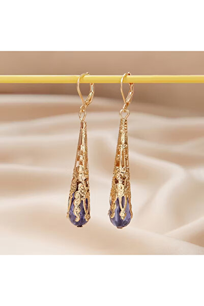 SEVAS GOLD أقراط نسائية ذهبية اللون مرصعة بحجر التوباز الأزرق الملون