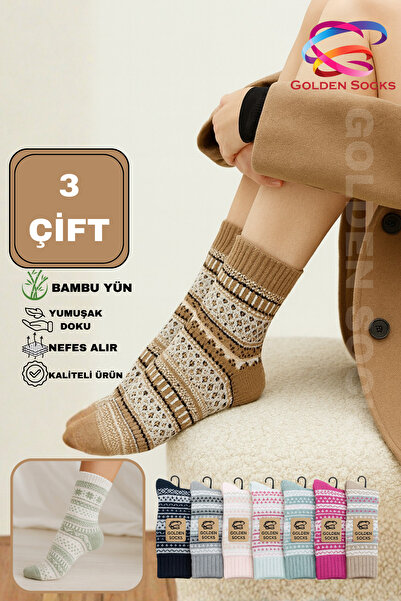 GOLDEN SOCKS Bamboo Wool Patterned Winter Women's Socks 3 Pack Soft Breathable