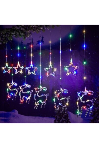 Fabrilux Perdea luminoasă LED RGB, 3m, cu stele și reni, 8 moduri, conectabil...