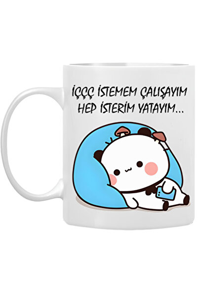 KEMAL İLHAN بوبو دودو "أنا أريد أن أعمل. كوب قهوة بطباعة مخصصة (مفرد) بورسلين