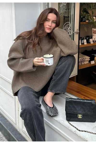 LUVON Mink Crew Neck Oversize Women's Knitwear Sweater