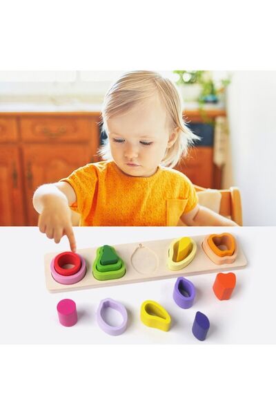 OEM Montessori Wooden Puzzle Toy - 5 Asymmetric Shapes, 15 Pieces, Fruit, Non-Toxic