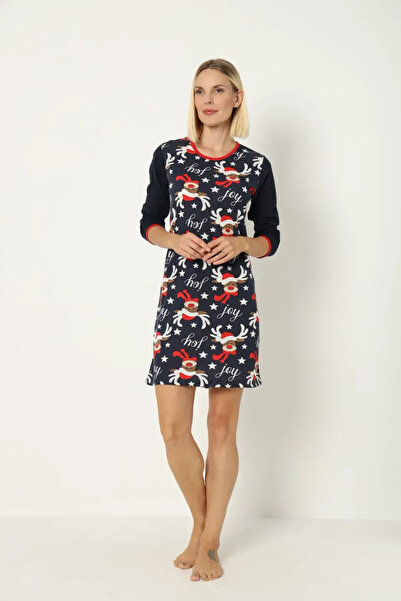 TOSKI Cămașă de noapte de Crăciun, bleumarin, cu imprimeu cu reni