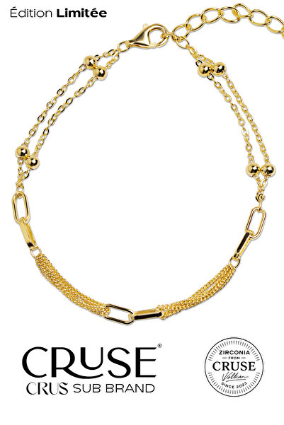 Cruse 925 Ayar Gümüş Modern Örme & Paperclip Bileklik 14K Sarı Altın Kaplama