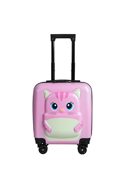 Gonga Troler cu design pisicuță, pentru copii, mâner telescopic, 35x25x45 cm, Gonga® Roz