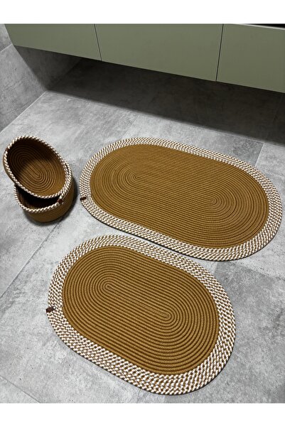 MaVaux Serra 4-Piece Bathroom Set – 2 Oval Mats & 2 Oval Baskets, Natural Rope Weaving, Handmade - Premium