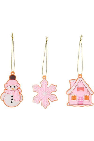 OEM Set de decorațiuni suspendate de Crăciun, model turtă dulce roz, 3 bucăți