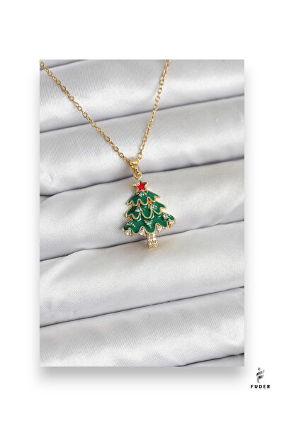 FUDER 316L Steel Chain Gold Color Pine Tree Model Christmas Themed Women's Ne...