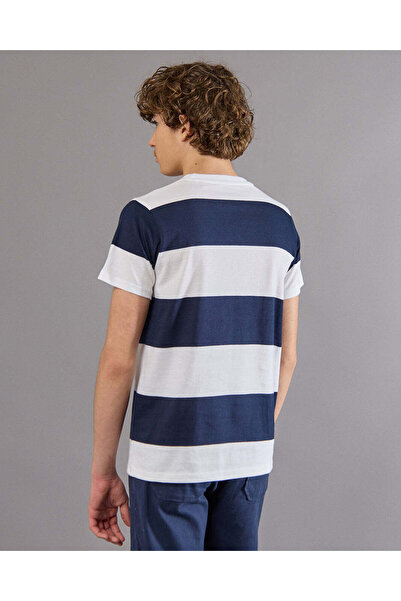 REDTAG Senior Boys White And Navy Striped T-Shirt