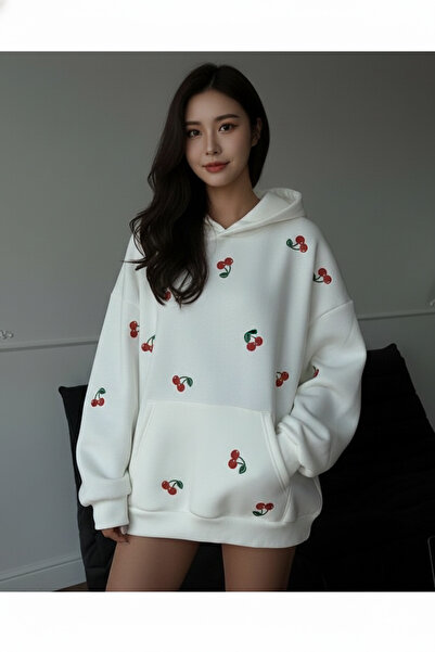 blausee wear هوديي نسائي من Cherry Cherry مطبوع قصة فضفاضة بغطاء للرأس