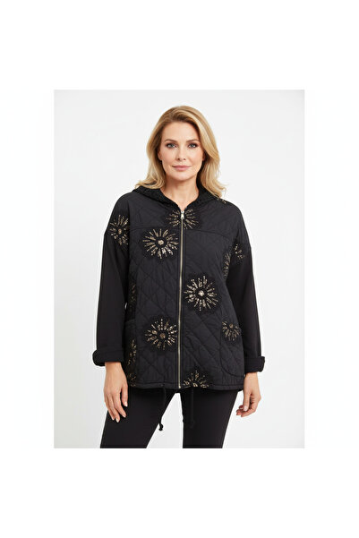 İTALYAN %100 Pamuk Kapitone Dikiş Pullu Çiçekli Sweat Ceket Baharlık Ceket