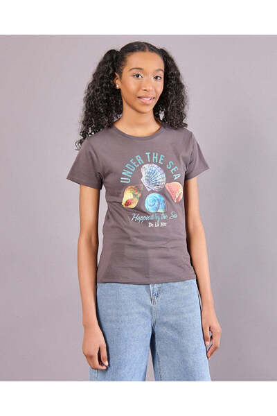 REDTAG Senior Girls Brown Under The Sea Print T-Shirt