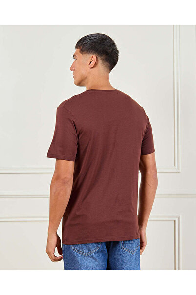 REDTAG Men Burgundy Basic Graphic T-Shirt