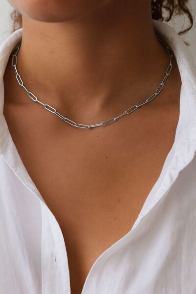 Owentis Steel Silver Basic Paperclip Chain Necklace - Does Not Tarnish -