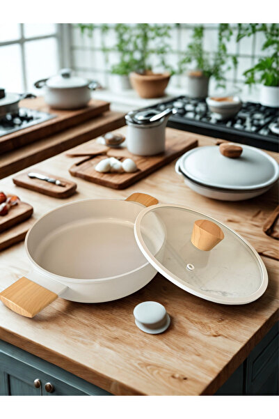 CookArt Premium Döküm İndüksiyon Taban Yapışmaz Cam Kapaklı Sağlıklı Sahan