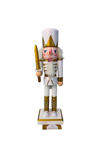 velve Christmas Decoration, Nutcracker dressed in festive uniform, Soldier, 25 cm, White-Gold