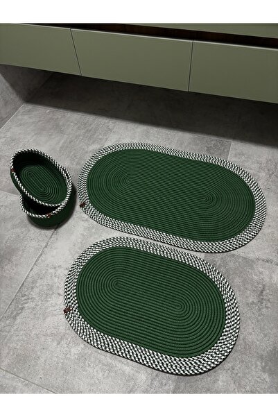 MaVaux Serra 4-Piece Bathroom Set – 2 Oval Mats & 2 Oval Baskets, Natural Rope Weaving, Handmade - Premium