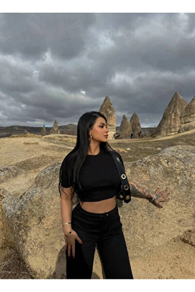 ZENGEZUR MALL Sptrns Wide Leg Pants Top and Bottom Set Black (231108) (Size: m)