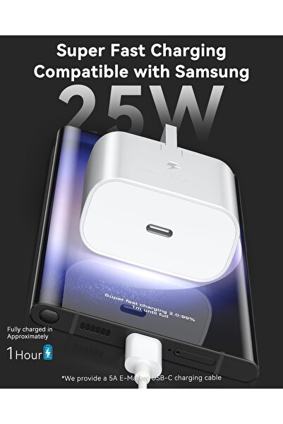 Generic Aerostralia 25W USB-C Fast Charger with USB-C Cable — Compatible with Samsung Galaxy S24/S23/S22/S