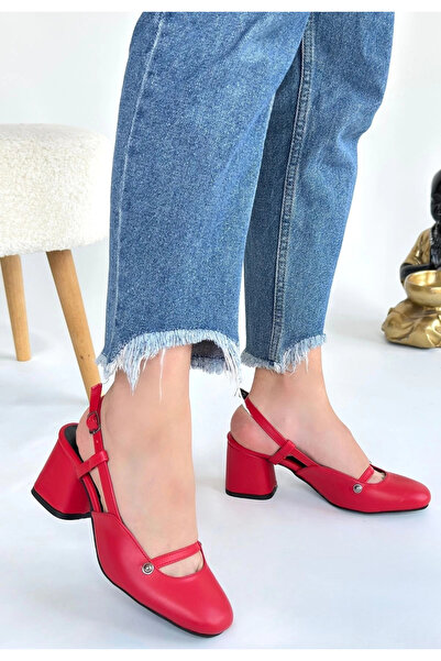 ZENGEZUR MALL Sptrns Jecci Red Leather Heeled Shoes (234325) (Size: 36)