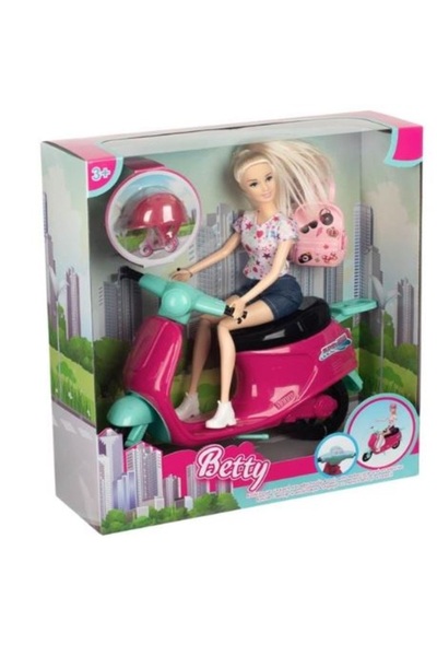 OEM Blonde Doll for Girls, with Motorcycle, Helmet and Backpack