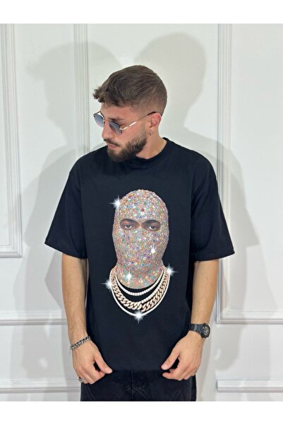Urban Collection Men's T-shirt with balaclava print and rhinestones