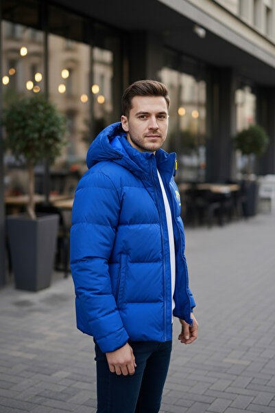BELİZMOD Men's Hooded Blue Puffer Jacket