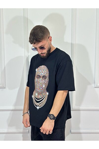 Urban Collection Men's T-shirt with balaclava print and rhinestones