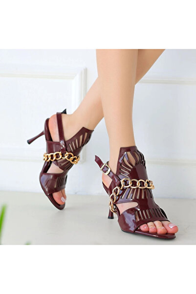 ZENGEZUR MALL Sptrns Lidya Burgundy Patent Leather Heeled Shoes (234422) (Size: 37)
