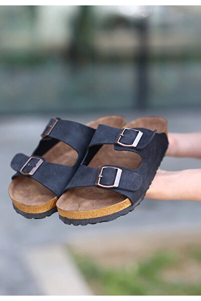 ZENGEZUR MALL Sptrns Rıno Black Nubuck Slippers (233409) (Size: 36)