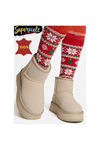 virboti Women's Beige Shearling-Lined Genuine Suede Boots (UG style)