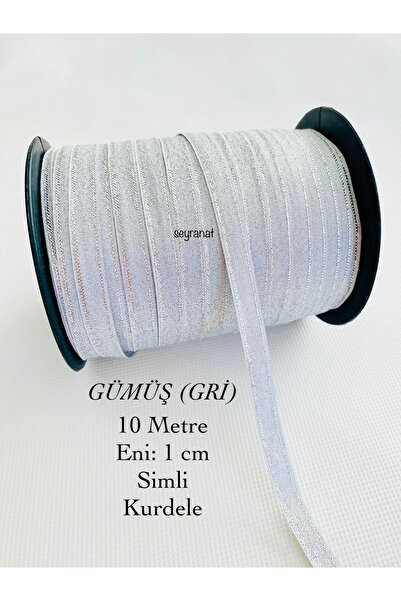 seyranat 15 Metre Gümüş Gri Renk Eni 1 Cm Simli Kurdele, Süsleme-Paketleme Ku...