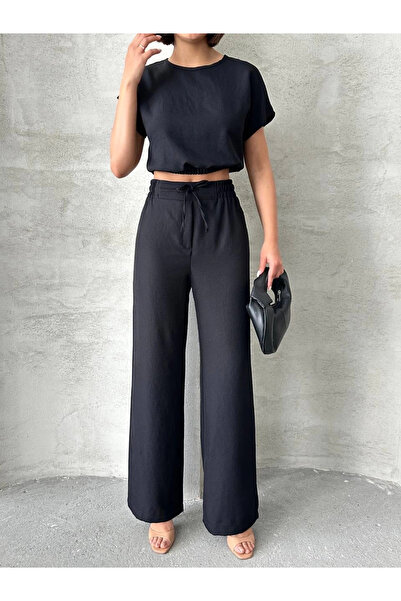 ZENGEZUR MALL Sptrns Blouse Pants Set S255057 Black (232555) (Size: S)