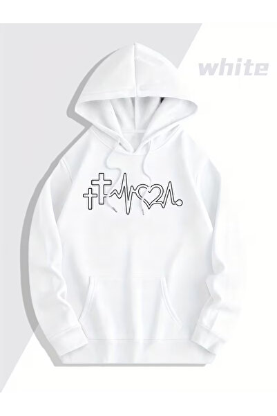 NEVERMIND Heartbeat Printed Hoodie Sweatshirt – Hooded Unisex Couple Combination Oversized Set of 2