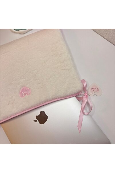 PİNKUE Plush Laptop Sleeve – 11/13/16 Inch – Pink with Zipper & Glitter Heart...