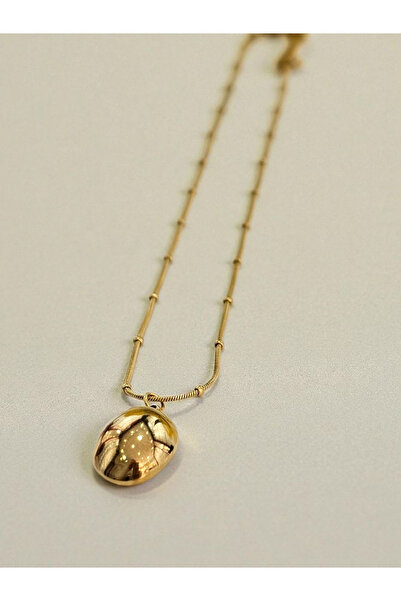 shop Ayna model büyük uçlu çelik gold rengi kolye