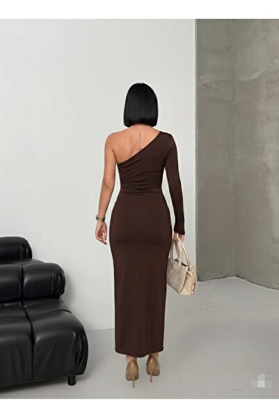 aytenli Κομψό μάξι φόρεμα με έναν μόνο ώμο, λεπτομέρεια αξεσουάρ, με κορδόνι στο πλάι της μέσης, με επένδυση άνοιγμα