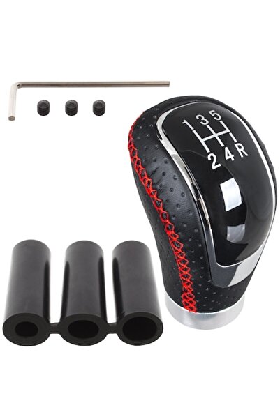 Autowag Manetă schimbător de viteze, negru cu roșu, 5 trepte, set cu 3 adaptoare