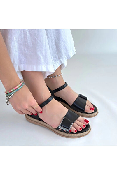 ZENGEZUR MALL Sptrns Andana Black Leather Sandals (232111) (Size: 37)