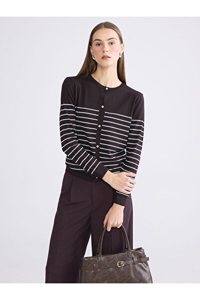 LC Waikiki Crew Neck Striped Women's Knitwear Cardigan