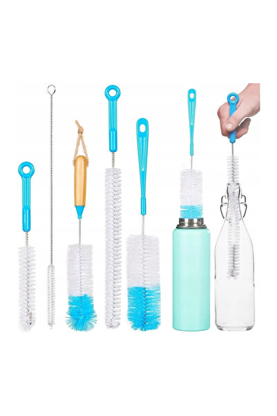 Gonga Set 7 perii de curatare pentru sticle, utile in bucătărie, Gonga® Albastru