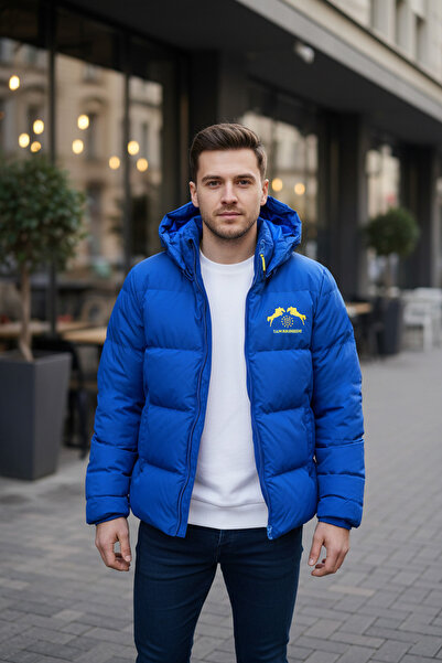 BELİZMOD Men's Hooded Blue Puffer Jacket