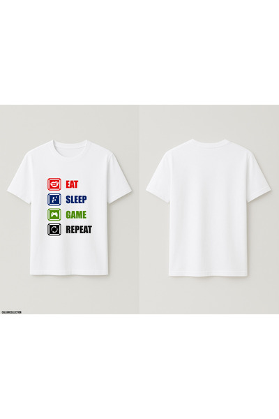 CALKARCOLLECTION Unisex Oversized Eat Sleep Game Repeat T-Shirt
