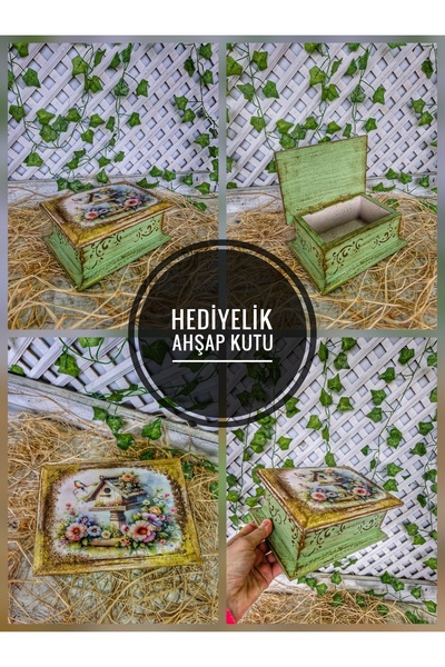 buraxe Açık yeşil, el yapımı hediyelik ahşap kutu, 21×15×8cm,kişiselleştirile...