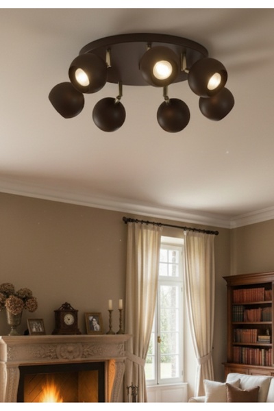 Genel Markalar GU10 SİYAH YEDİLİ 7Lİ KÜRE HAREKETLİ BAŞLIK TAVAN LED SPOT AVİZE